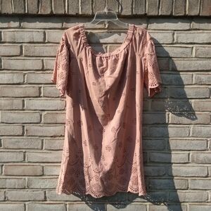 Madewell| Dusty Rose eyelet embroidered off the shoulder dress size 8